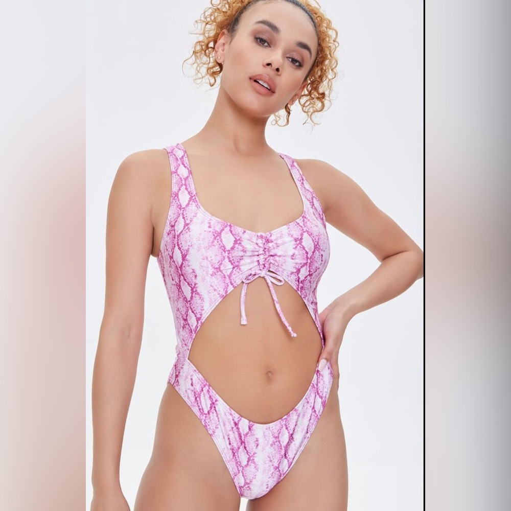 Forever 21 pink snake print one piece swimsuit